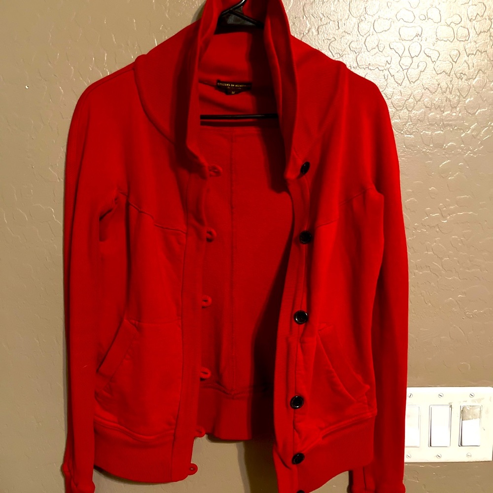 Citizens for humanity red button up sweater